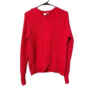 Gap Women’s Cotton Cableknit Fisherman’s Sweater XS Red Thick Y2K Academia Prep